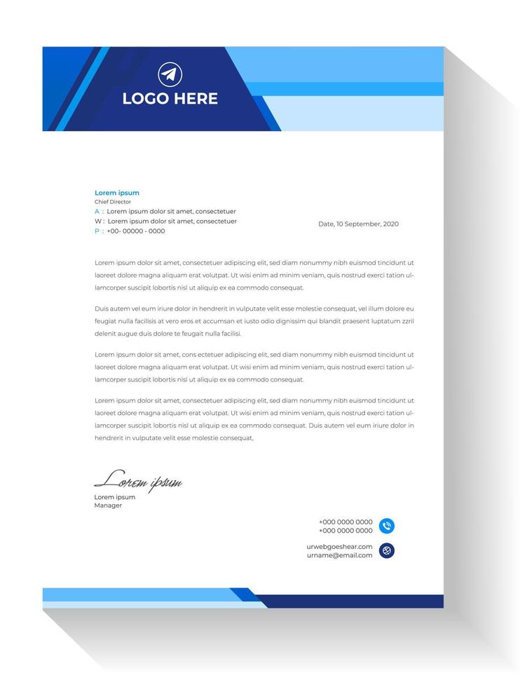 corporate modern business  letterhead design template with blue color. creative modern letter head design template for your project. letterhead, letter head, simple  business letterhead design. vector