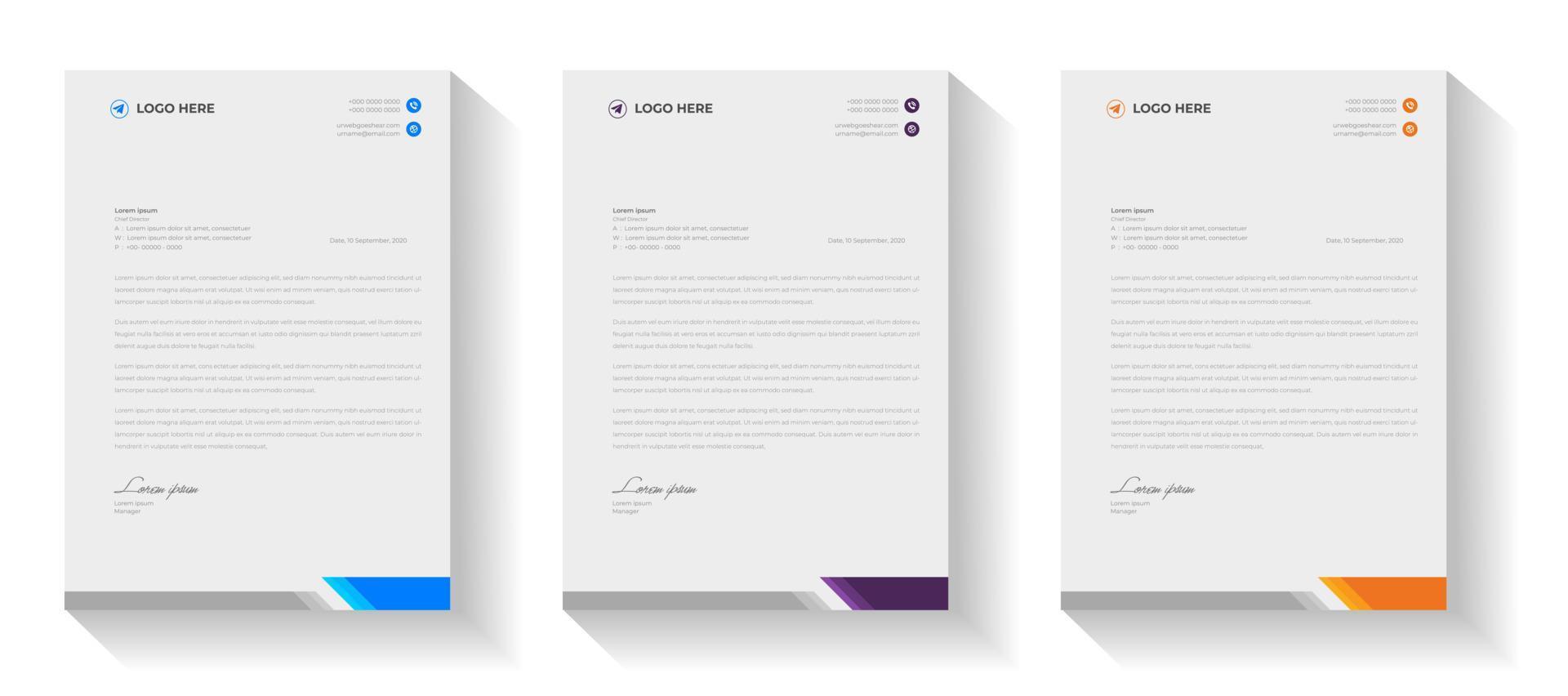 corporate modern letterhead design template with blue, yellow and orange color. creative modern letter head design template for your project. letterhead, letter head, simple letterhead design. vector