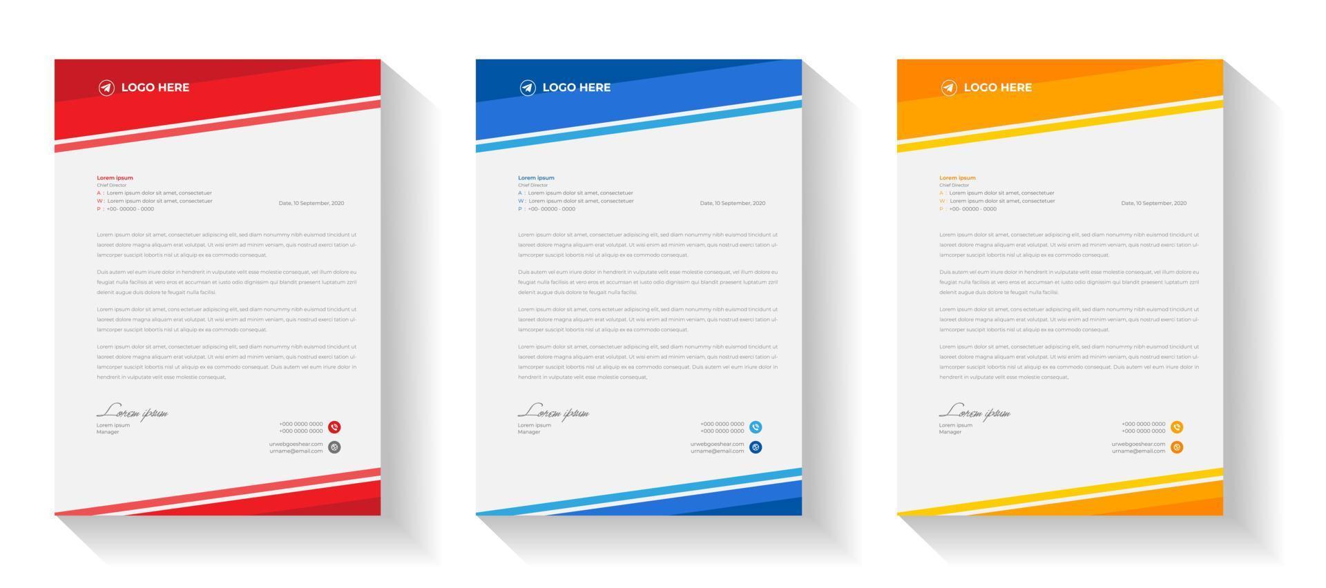 corporate modern letterhead design template with blue, yellow and orange color. creative modern letter head design template for your project. letterhead, letter head, simple letterhead design. vector