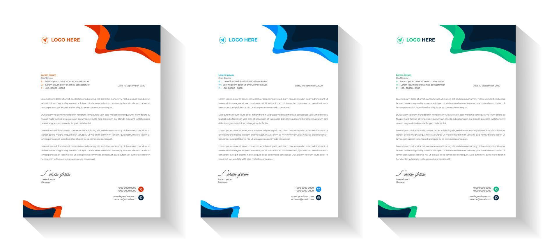 corporate modern letterhead design template with blue, yellow and orange color. creative modern letter head design template for your project. letterhead, letter head, simple letterhead design. vector