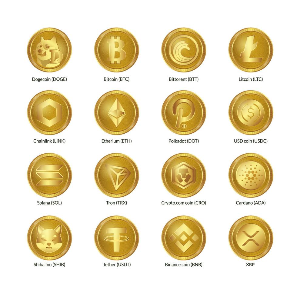 set of cryptocurrency coin vector