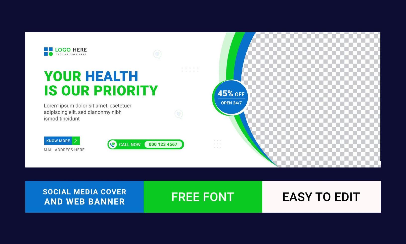 Medical Social Media cover, Editable Healthcare timeline cover and banner free vector. vector