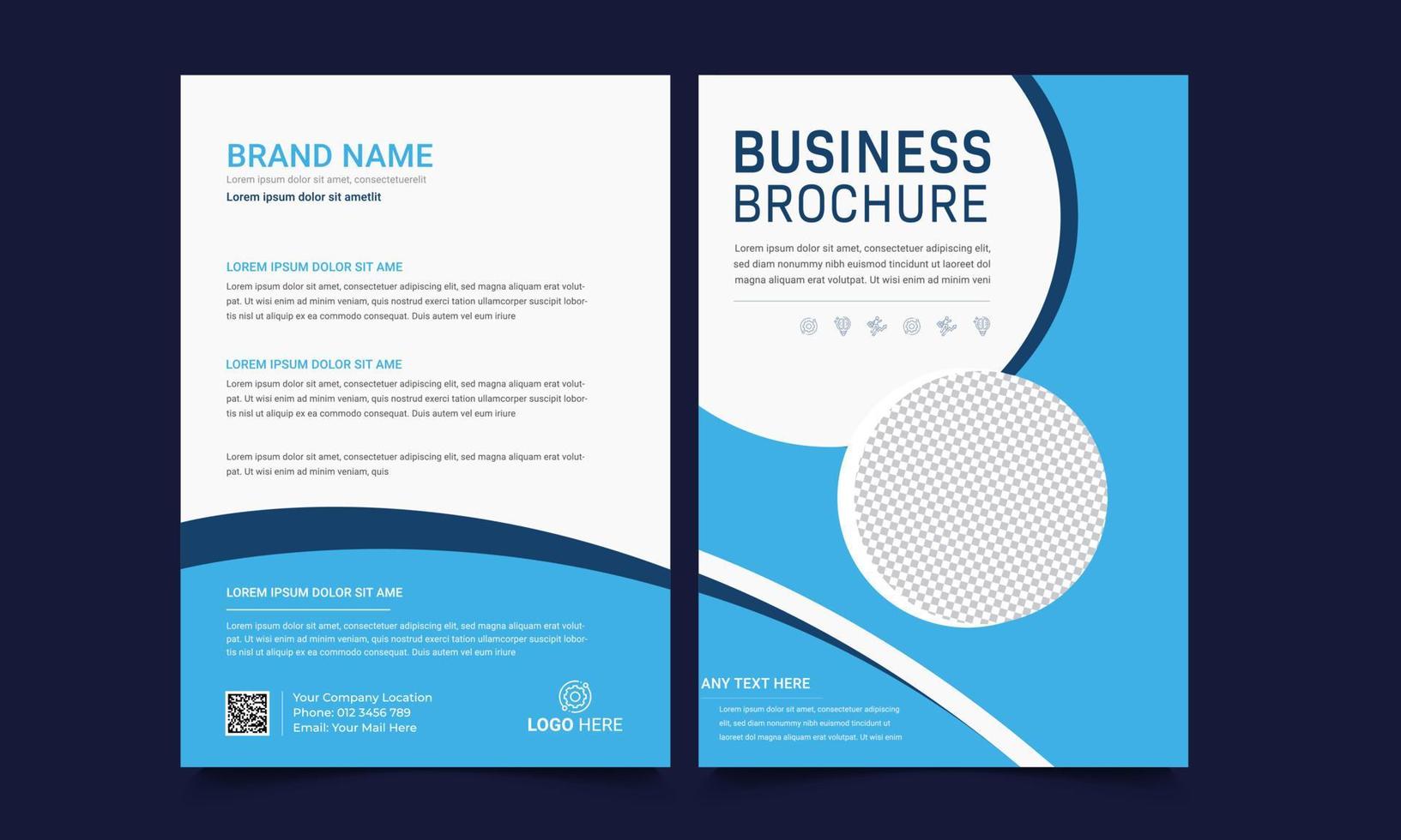 Business Brochure Template , Annual Report, Magazine, Poster, Corporate Presentation, Portfolio, Flyer, infographic, layout modern with blue color size A4, Front and back, Easy to use and edit. vector