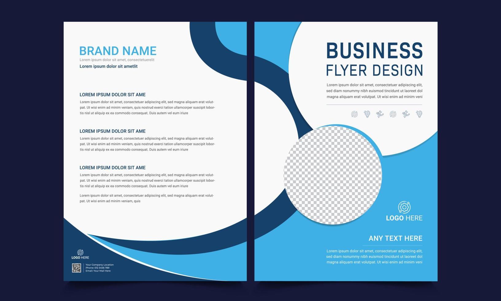 Business Brochure Template , Annual Report, Magazine, Poster, Corporate Presentation, Portfolio, Flyer, infographic, layout modern with blue color size A4, Front and back, Easy to use and edit. vector