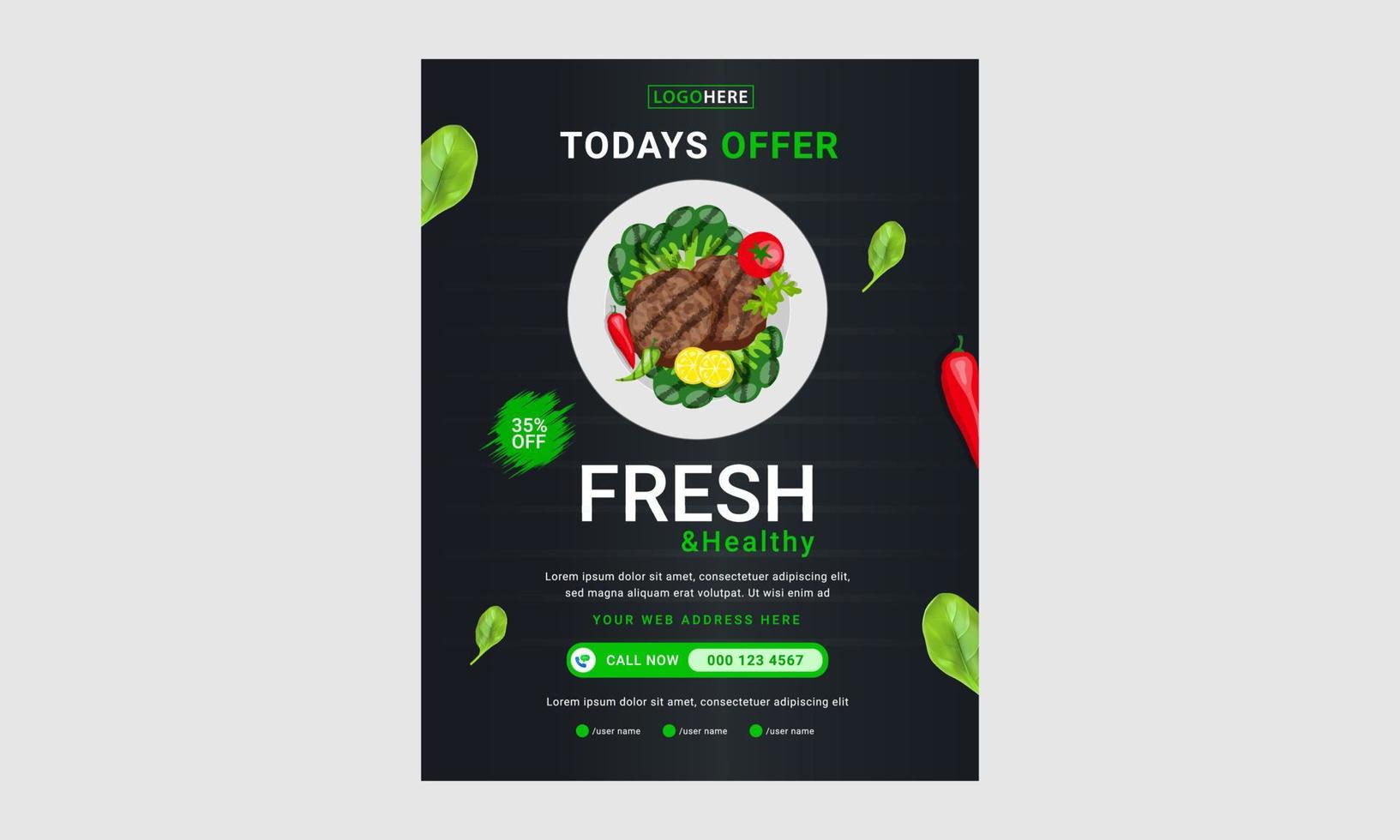Food menu, brochure, flyer design templates in A4 size. Vector illustrations for food and drink marketing material, ads, natural products presentation templates, cover design.