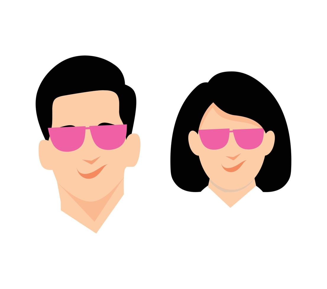 Avatar de hombre mujer con gafas rosas sobre blanco vector