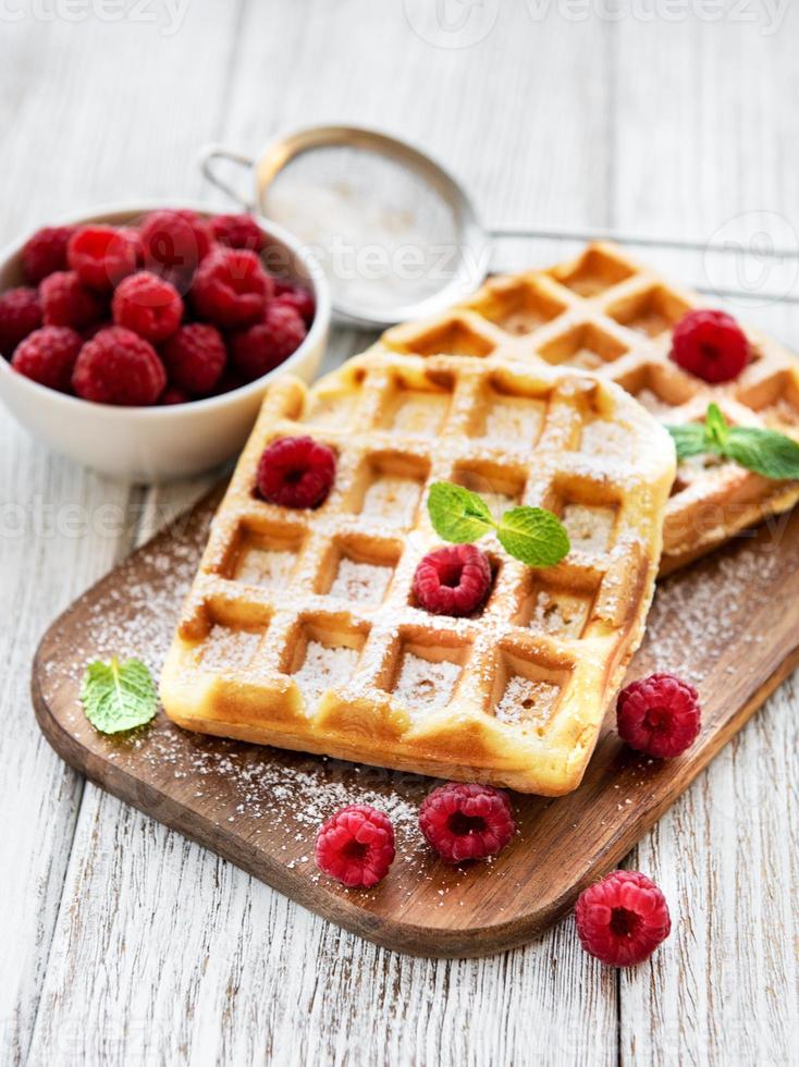 Homemade waffles with berries photo