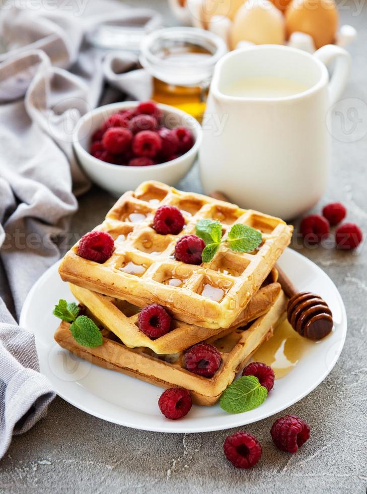 Homemade waffles with berries photo