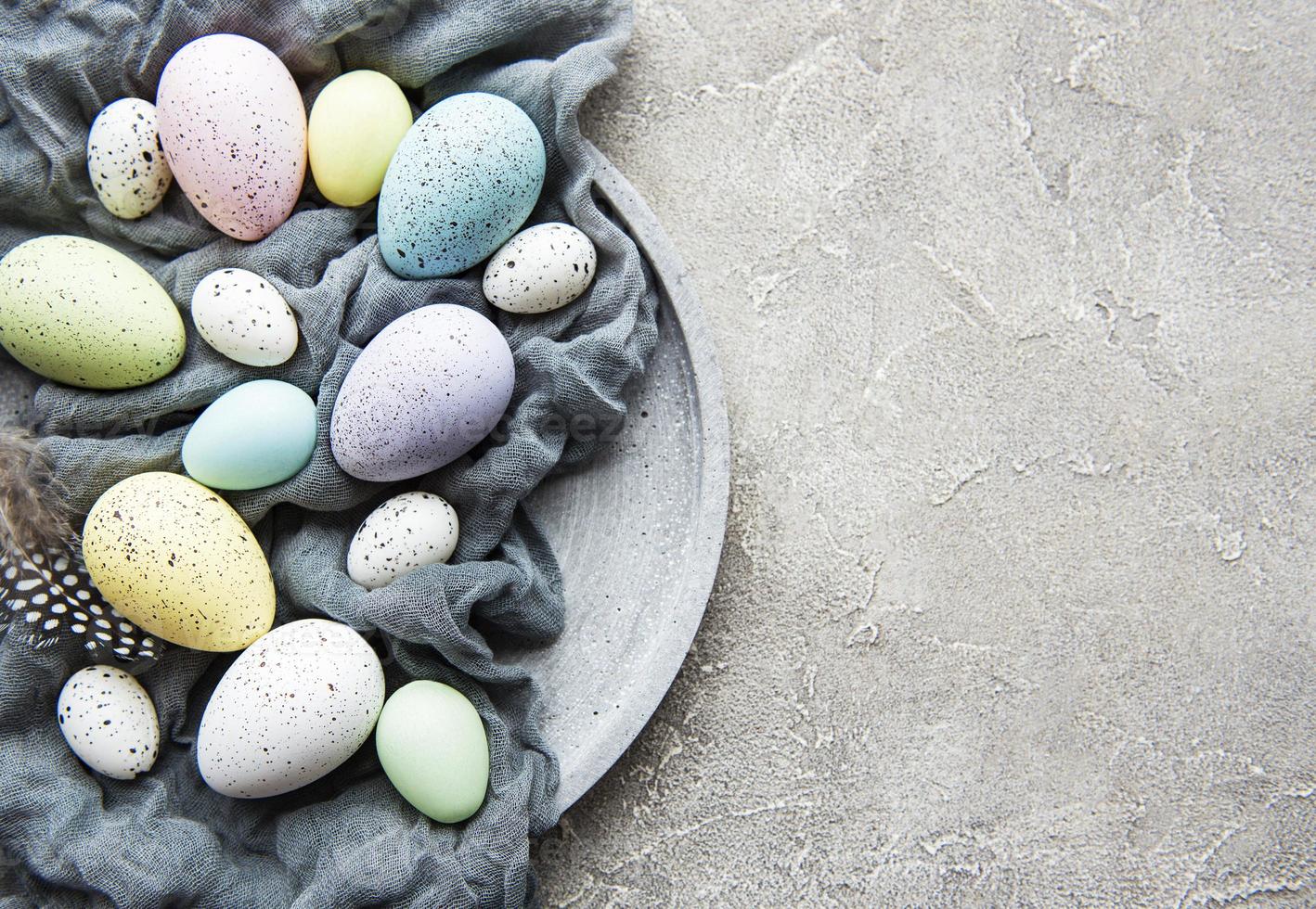 Easter eggs on plate photo