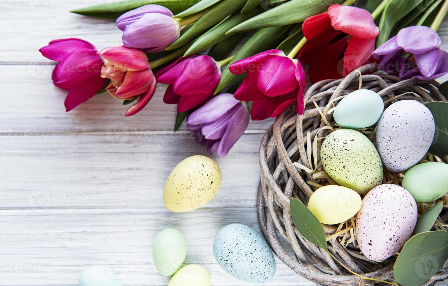 Easter eggs in nest photo