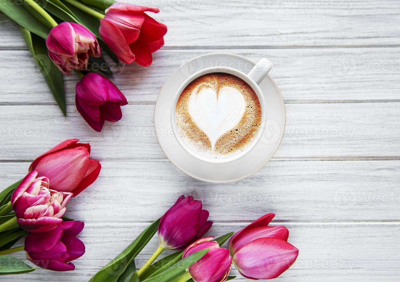 Coffee and tulips photo