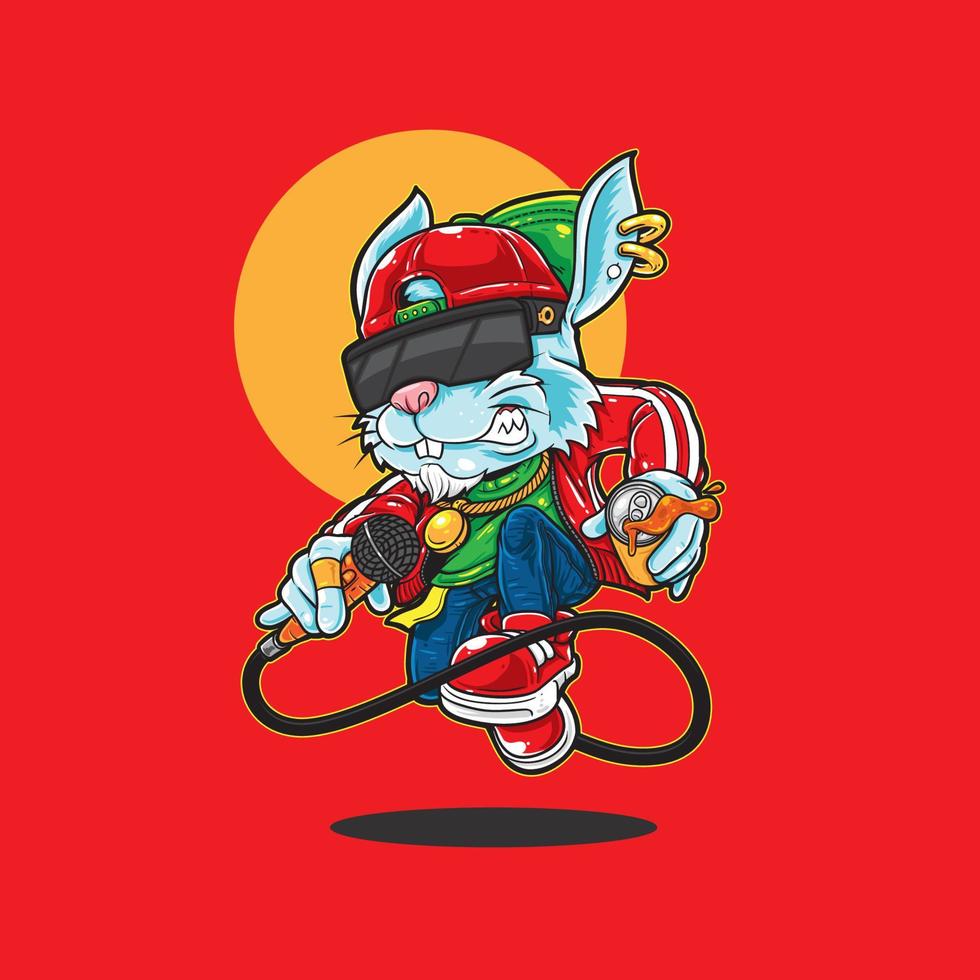 conejito de dibujos animados hiphop vector