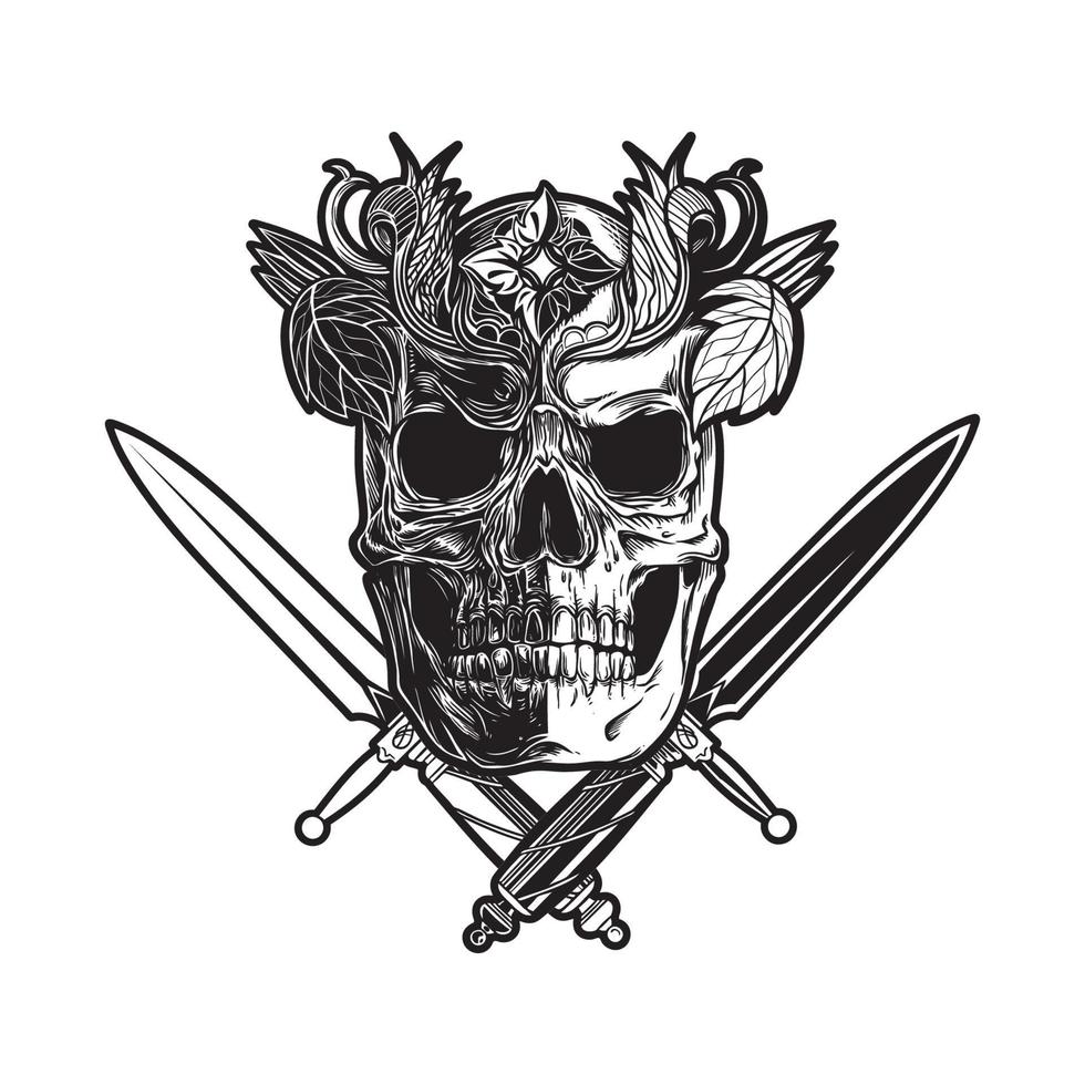 Black and White Skull and Knifes vector