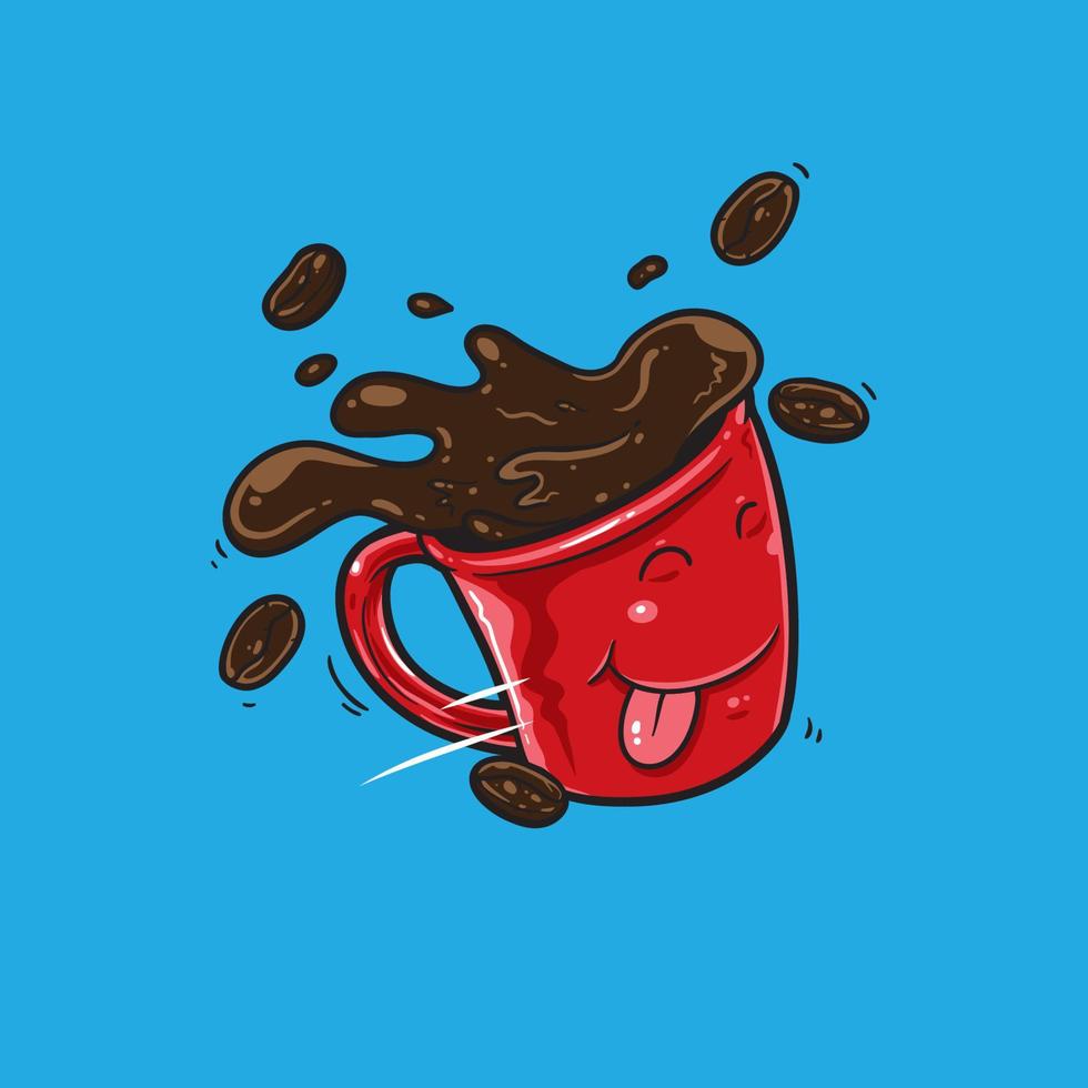 taza de café de dibujos animados volando vector