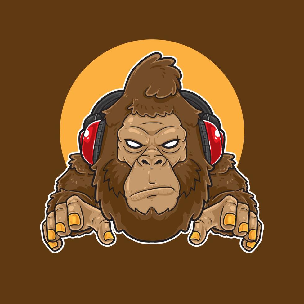 Gorilla Music cartoon mascot vector
