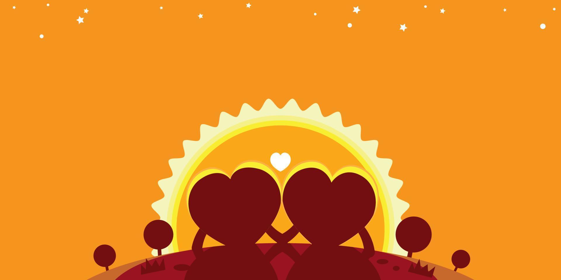 Heart Cartoon Couple Romantic Sunset vector