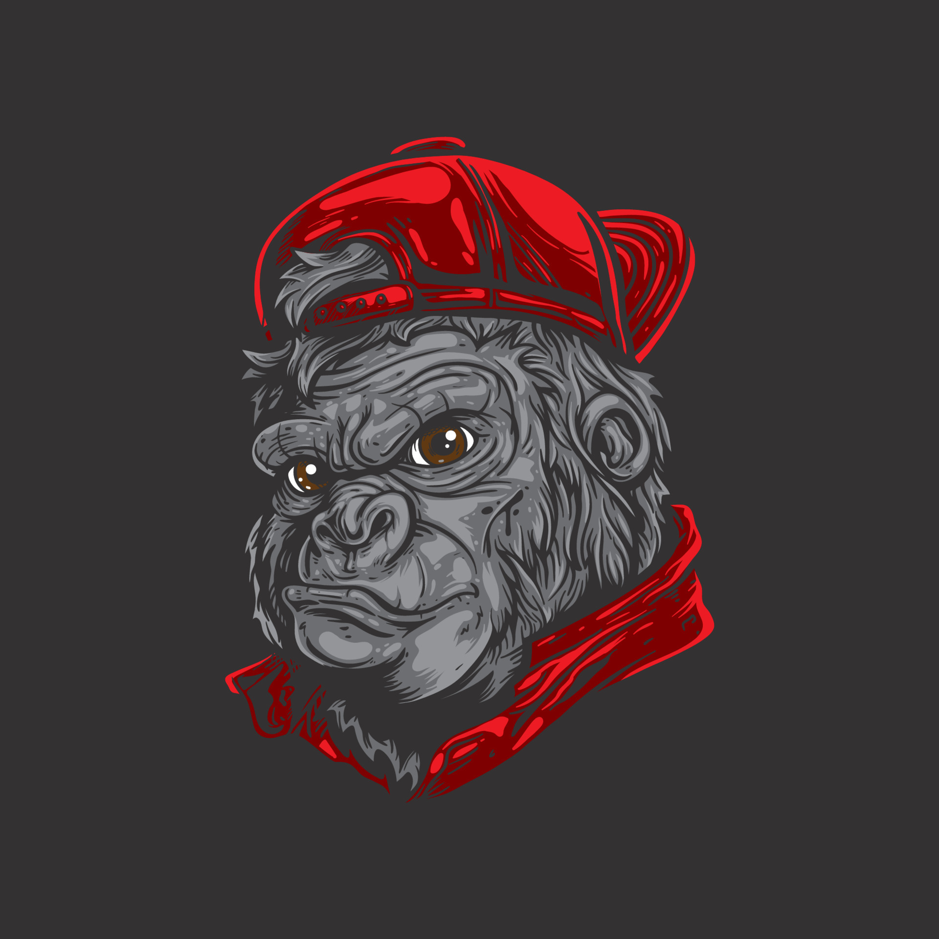 Gorilla wearing red hat 4922417 Vector Art at Vecteezy