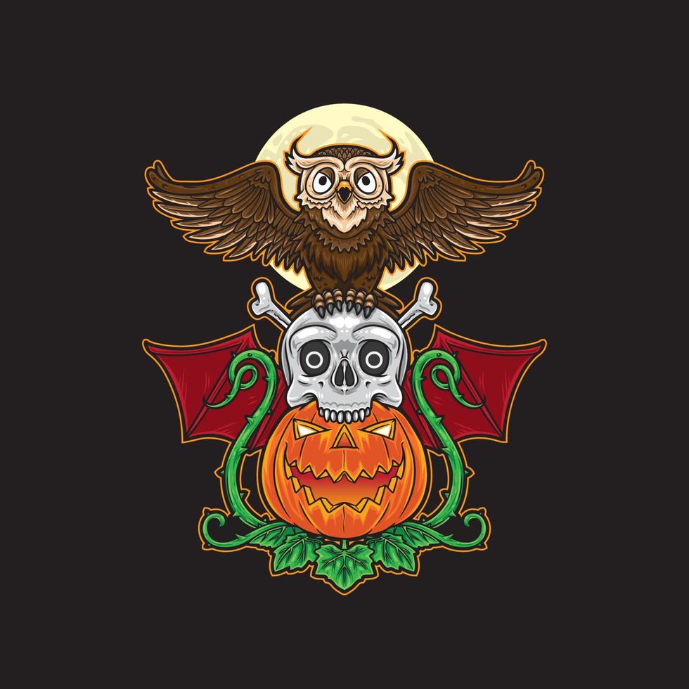 Halloween owl skull totem vector