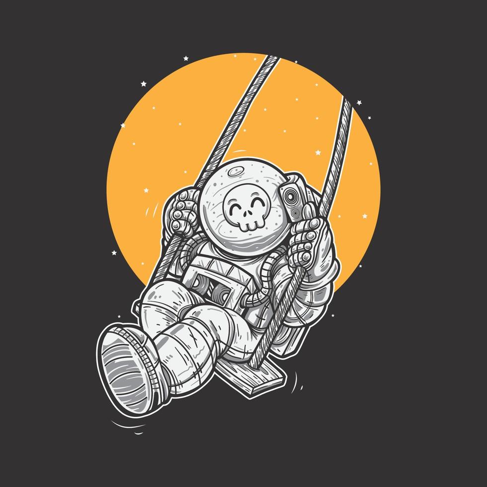 Happy skull astronaut playing in space vector