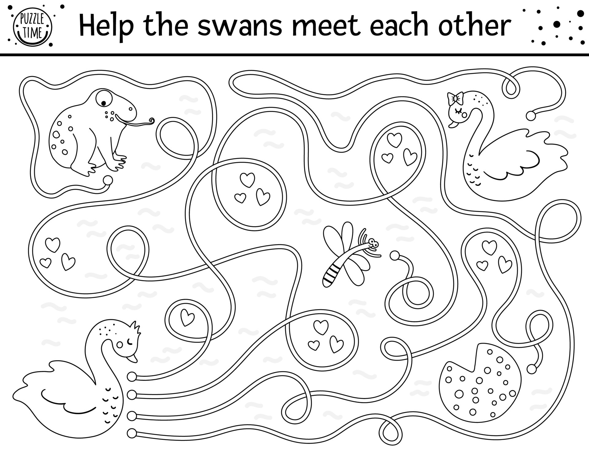 Saint Valentine day black and white maze for children ...