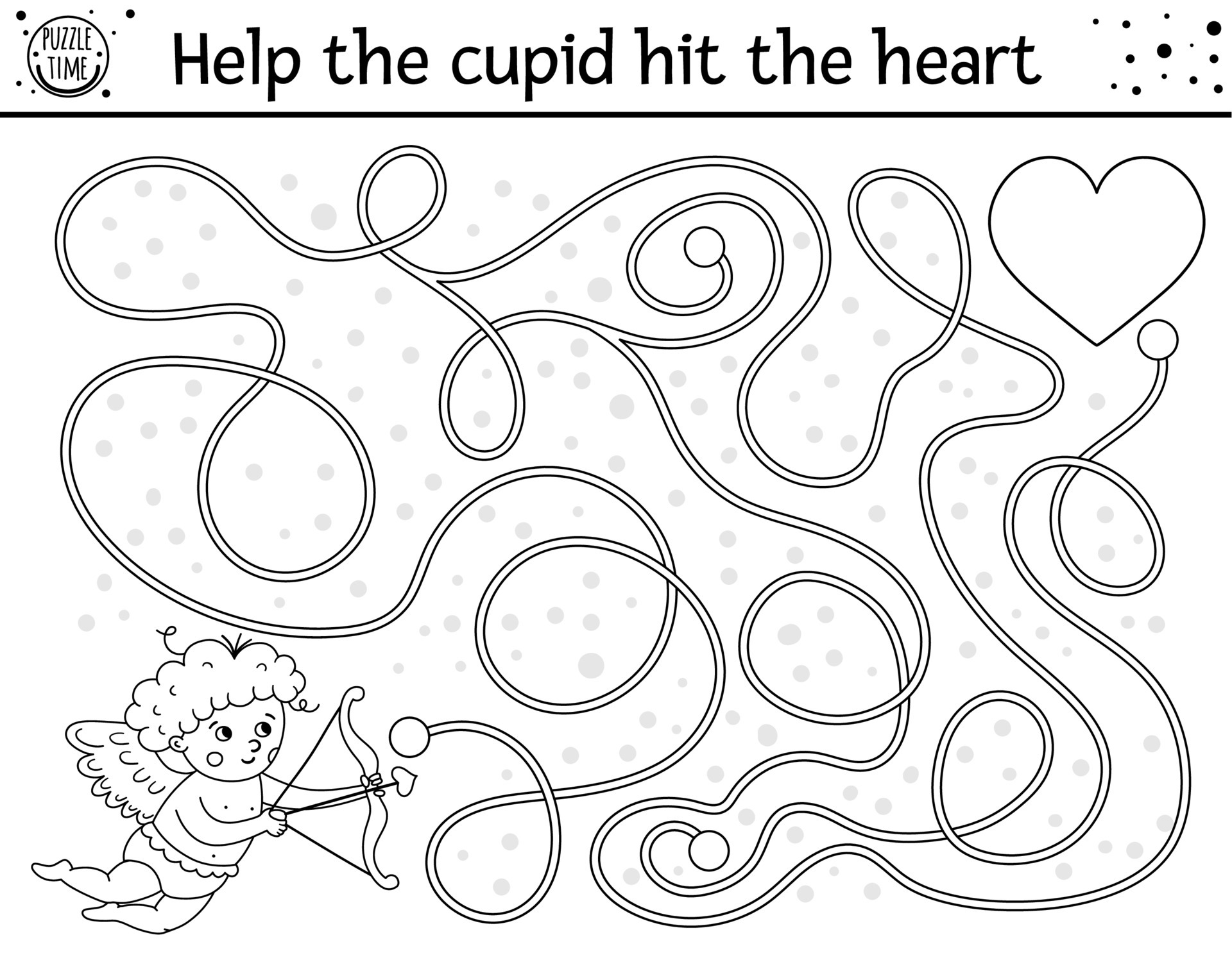 Saint Valentine day black and white maze for children ...