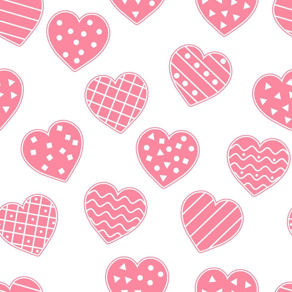 vector de patrones sin fisuras con lindos corazones decorados. fondo repetido con símbolos del día de San Valentín. Juguetón textura de vacaciones de febrero con concepto de amor