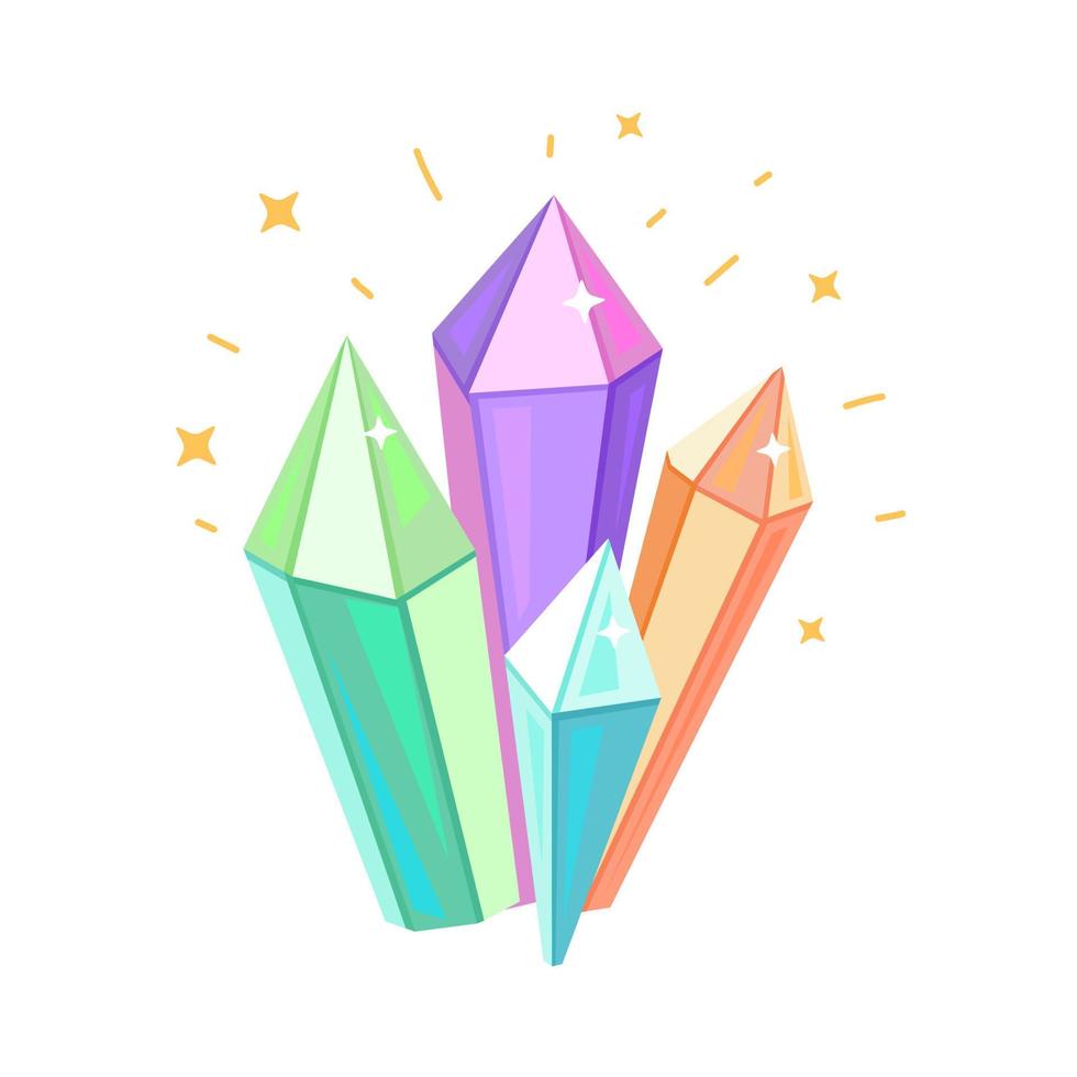 Crystals and gems of different colors on a white background. Vector illustration