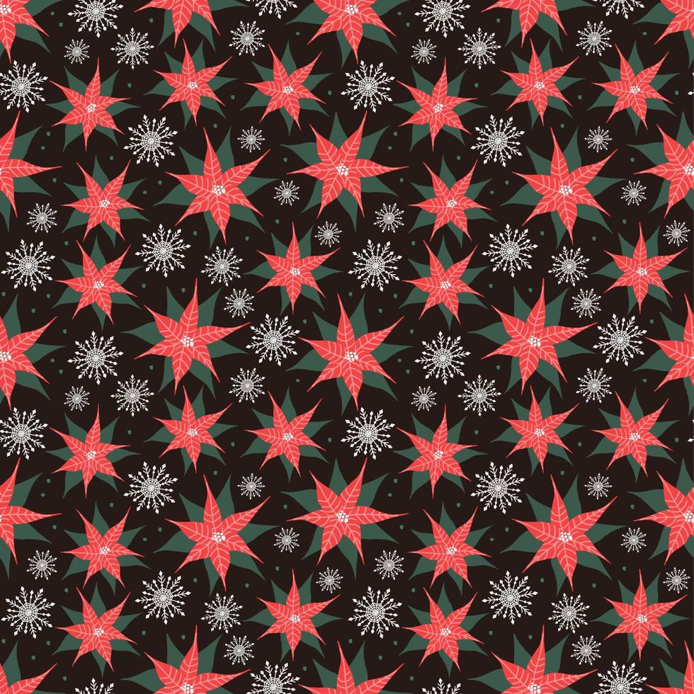 Poinsettia flower seamless pattern. Seasonal houseplant repeated ornament. Traditional holiday  vector illustration. Christmas symbol.