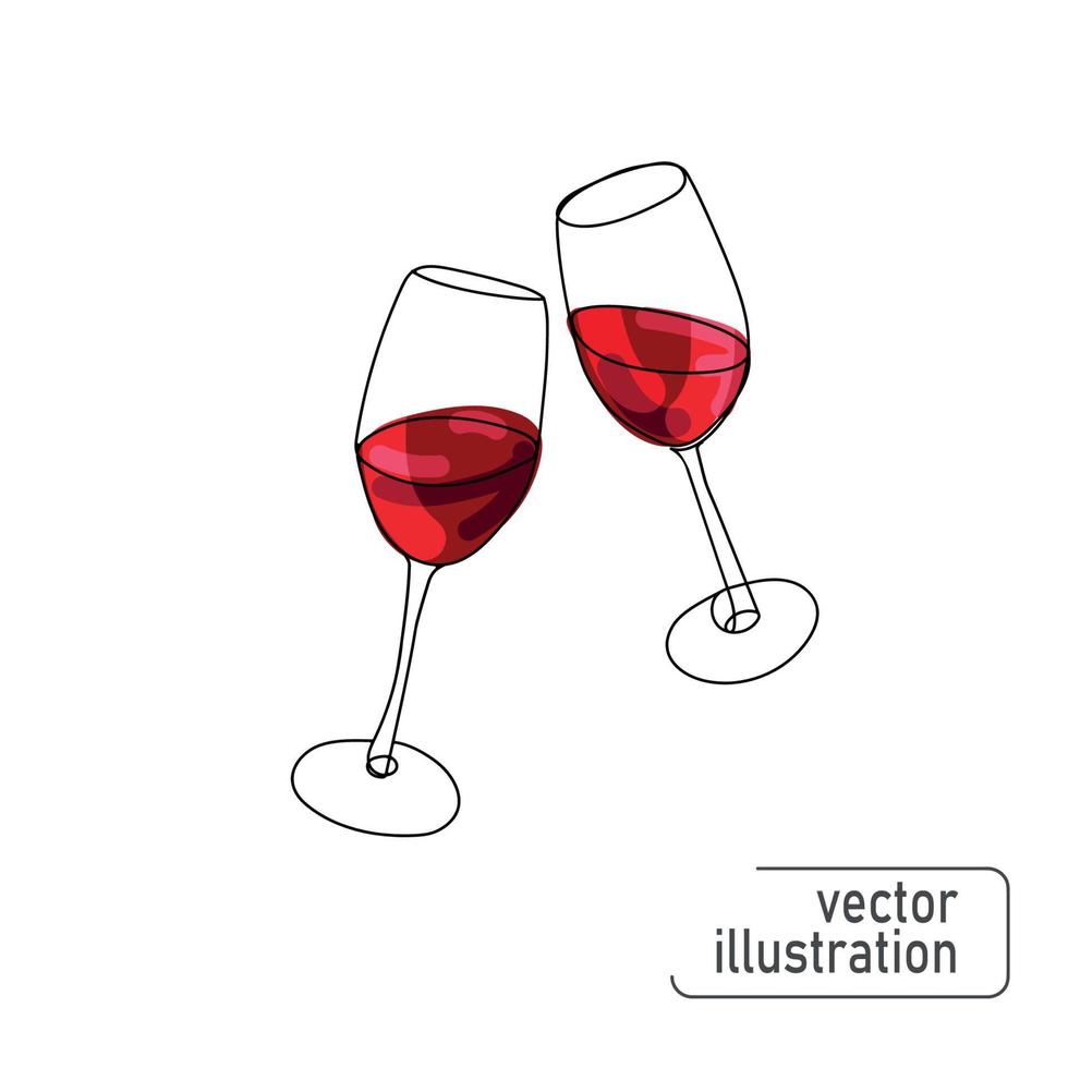 Two glasses of wine on a white background.Vector illustration with glasses of red wine in sktch style hand drawing.Great design for any purpose.Vector illustration vector