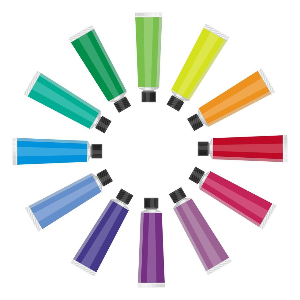 Twelve color tubes on white background, vector ilustration