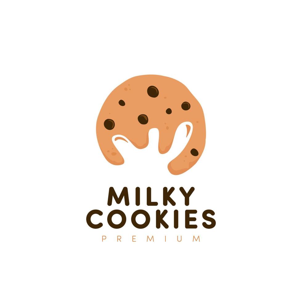 Milk and cookie, milky cookies logo vector with milk splash negative space silhouette inside cookies icon illustration