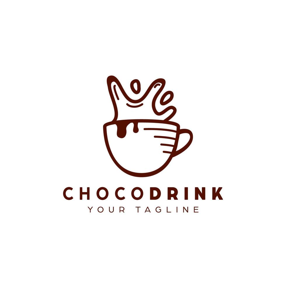 Chocolate drink logo in mug with splash outline monoline style icon symbol illustration vector