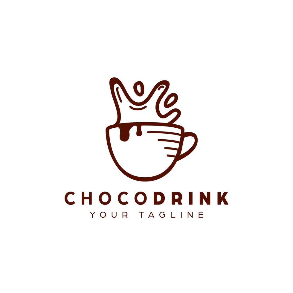 Logotipo de bebida de chocolate en taza con ilustración de símbolo de icono de estilo monoline de contorno de salpicadura vector