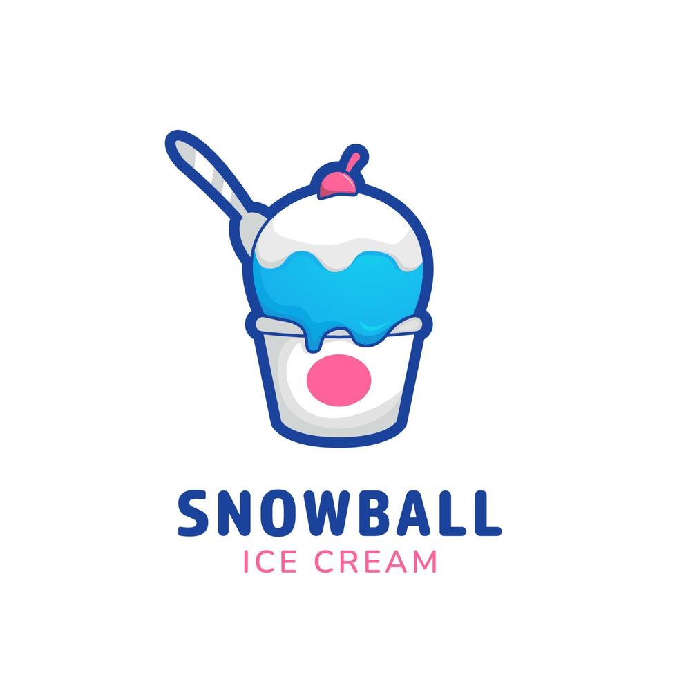 Snowball ice cream bucket cup logo icon symbol in funny sweet cute style vector