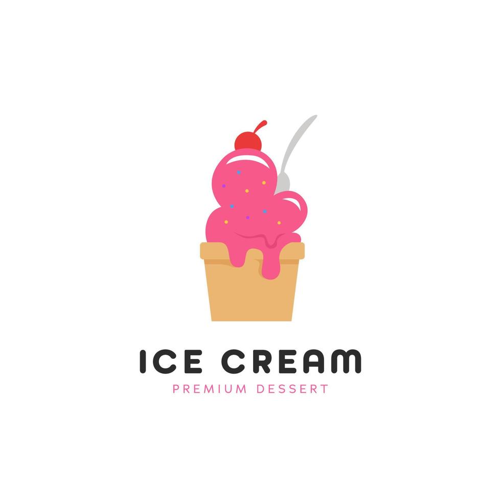 Melting yummy Ice cream bucket cup logo icon vector