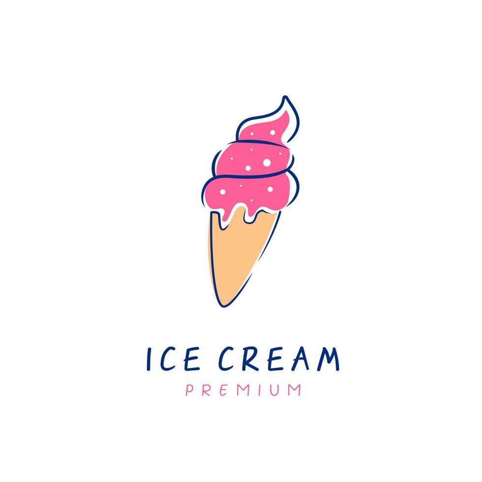 Hand drawing ice cream cone logo icon symbol vector