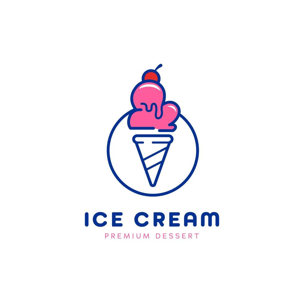 icono de logotipo de bola de cono de helado premium en vector de estilo simple monoline