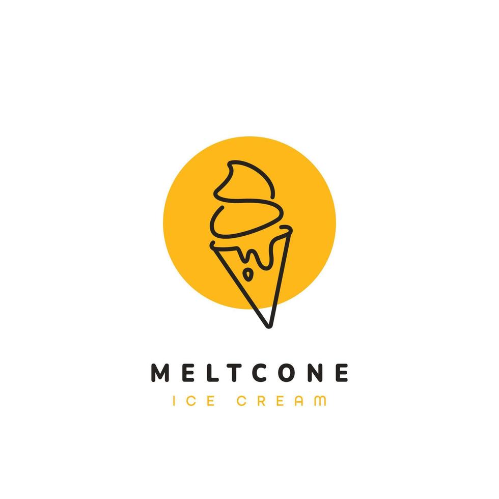 Melting cone ice cream logo modern sophisticated ice cream shop logo in simple style monoline icon vector