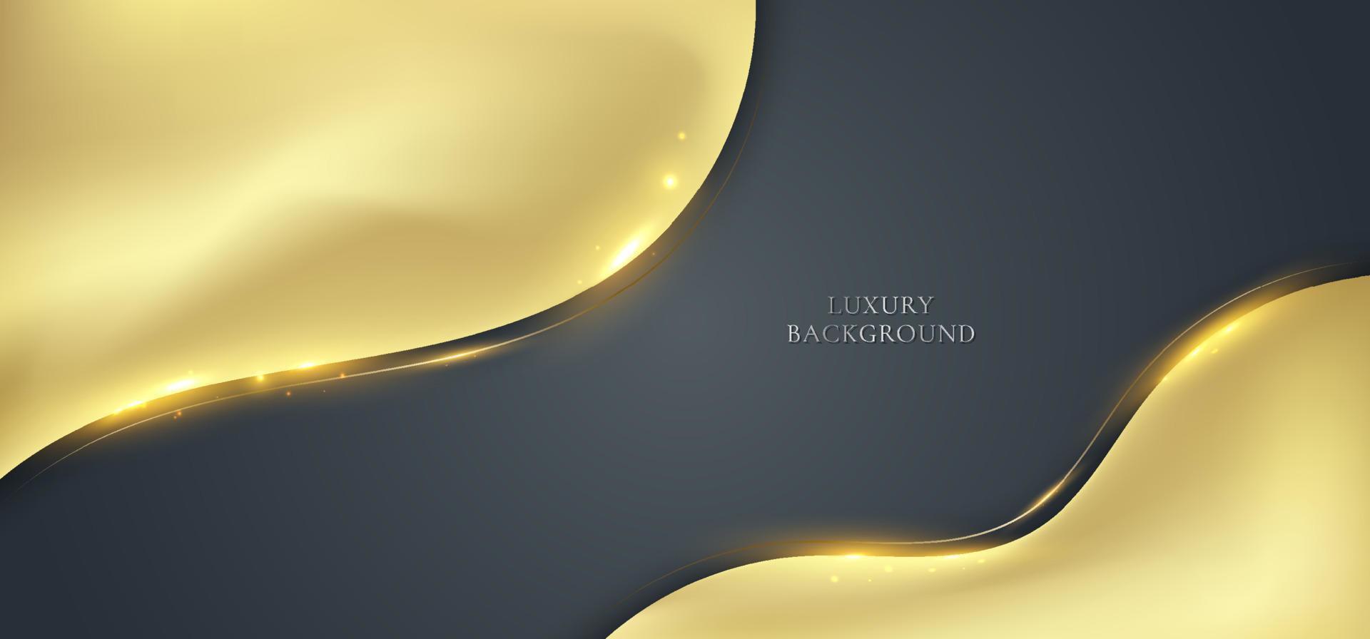 Abstract 3D elegant modern luxury template banner web design golden wave shape and line with glitter light sparking on black background vector