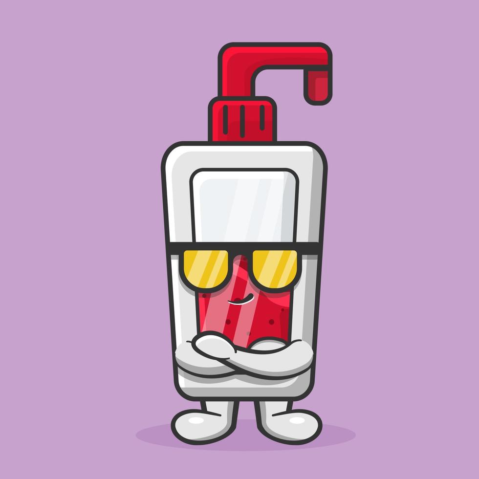 Cool soap bottle mascot isolated cartoon in flat style vector