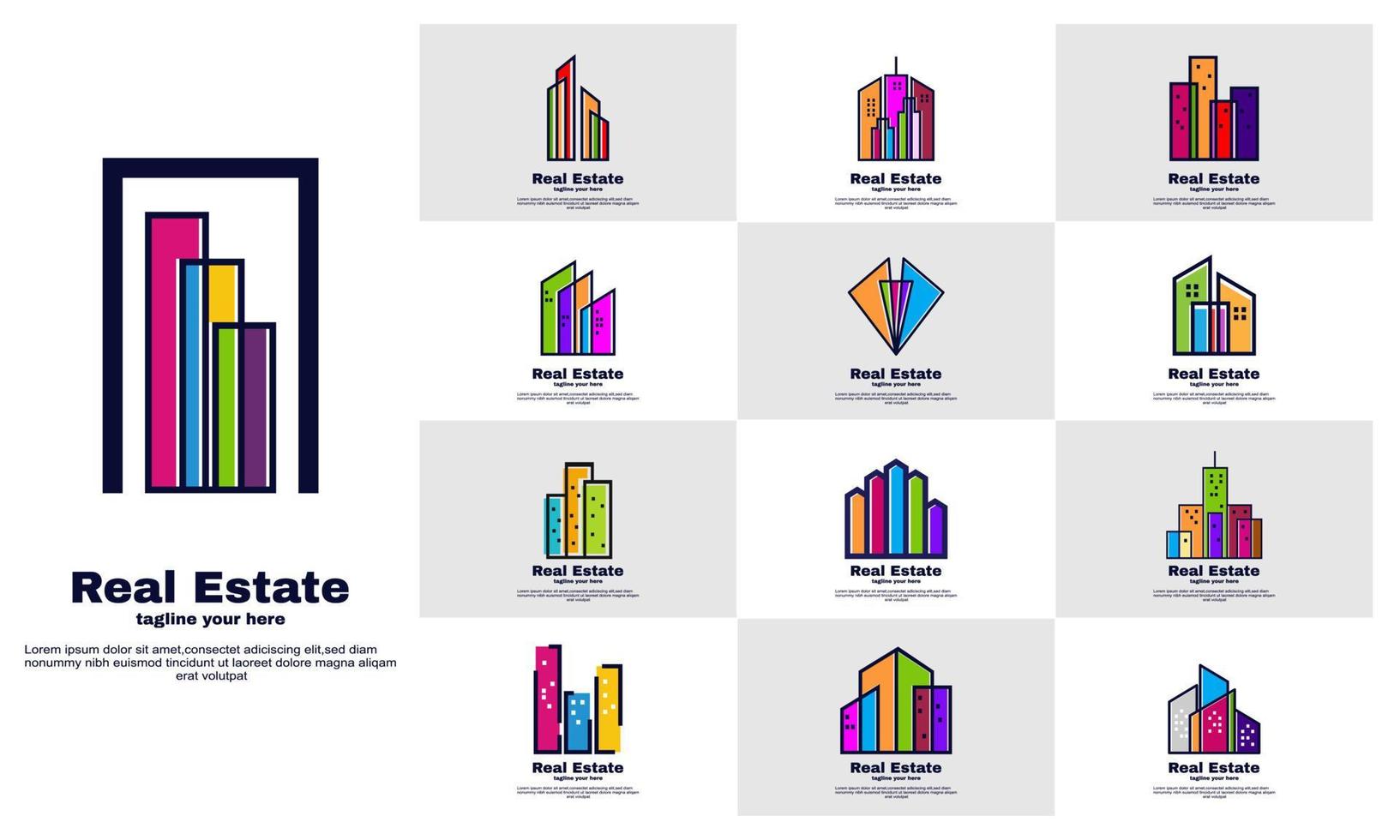 Illustrator edificio inmobiliario conjunto colección diseños de logotipos concepto plantilla colorida vector