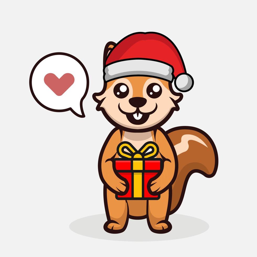 Ardilla linda en ilustración de diseño de mascota de traje de Navidad vector