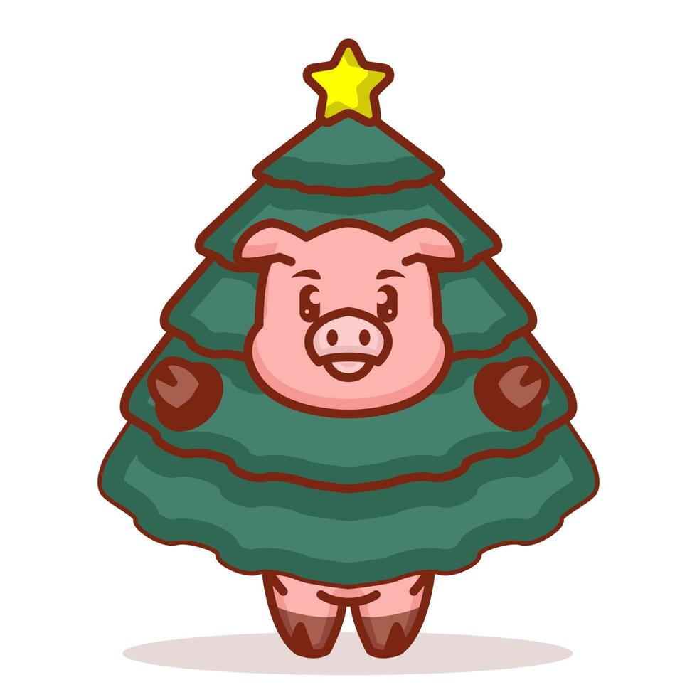 lindo cerdo disfrazado de árbol de navidad vector