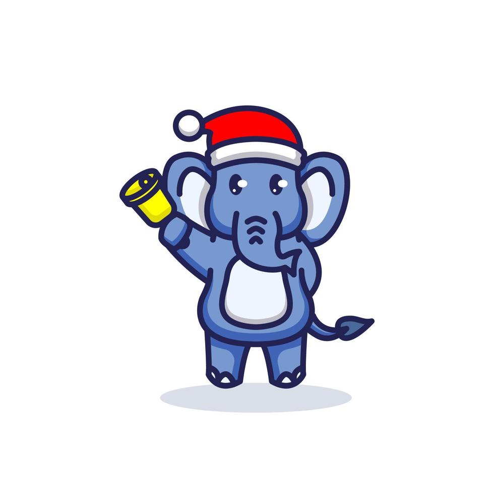 elefante con gorro de santa y una campana vector