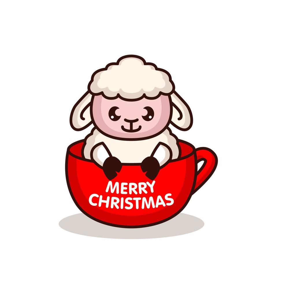 Cute sheep with Merry Christmas Greeting vector