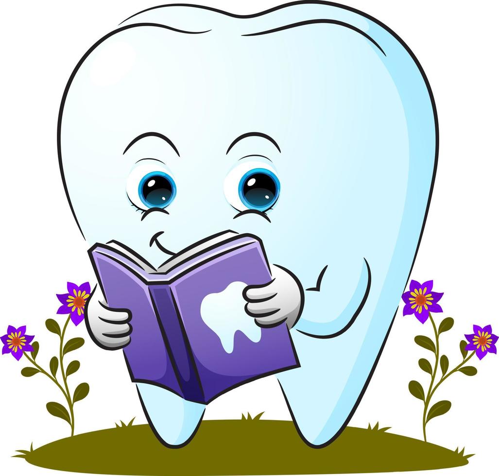 The smart tooth is reading a book about dental vector