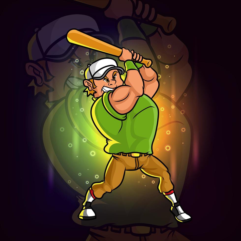 The batter of baseball player is swinging the bat for esport logo design vector