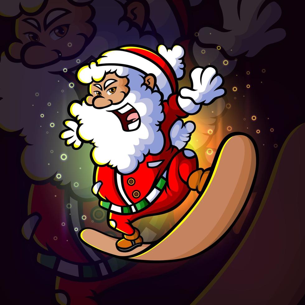 The santa is playing the snowboarding esport logo design vector