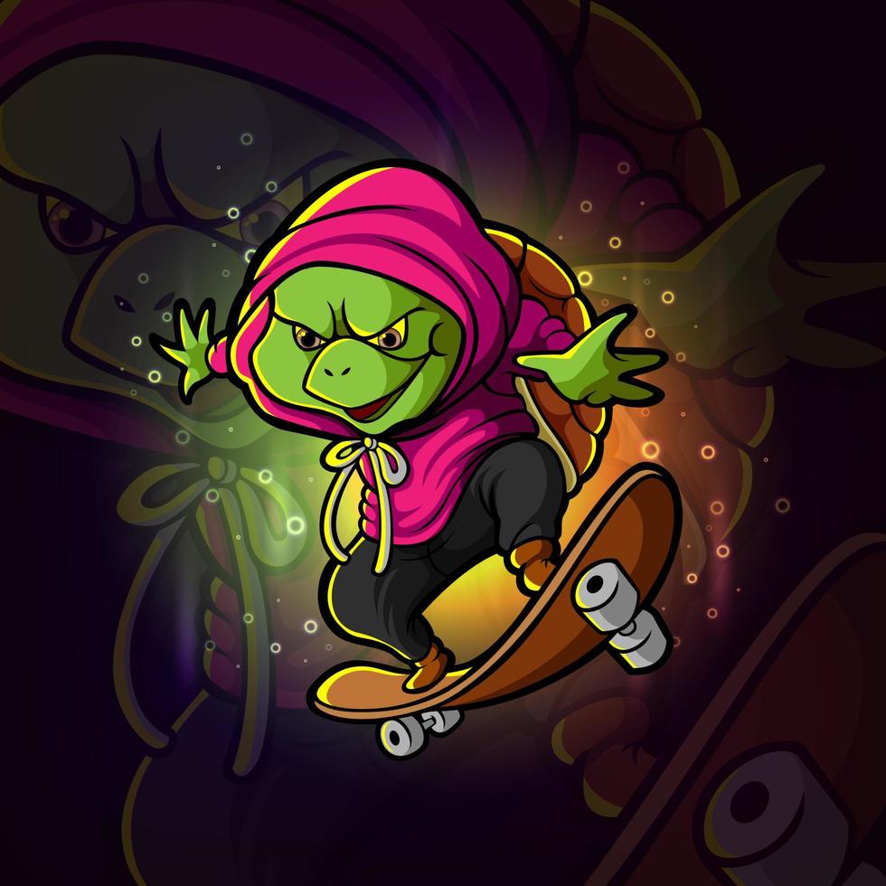 The freestyle turtle with the skateboard esport mascot design vector