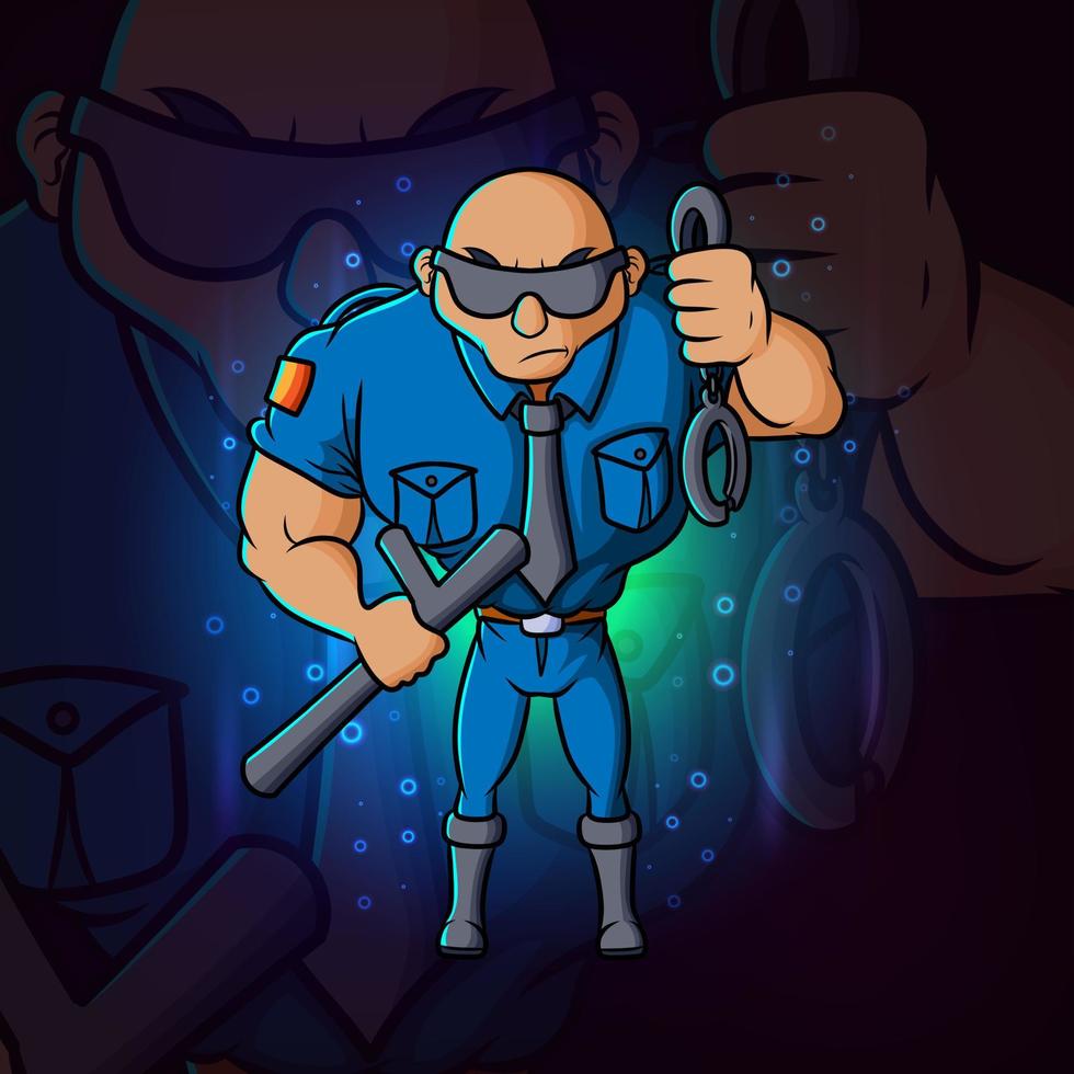 The police man with muscular body esport mascot design vector